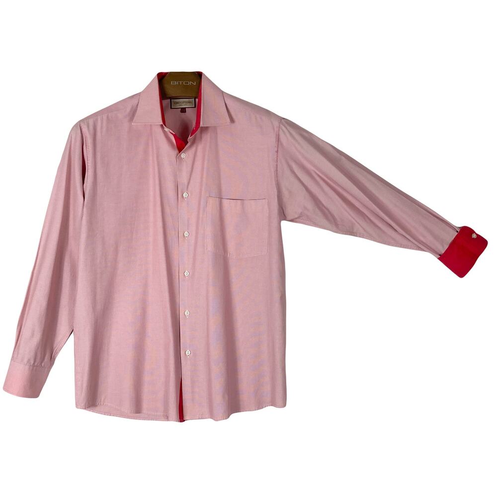 CIRO CITTERIO Shirt Men 15.5~M Pin-Stripe White Red Flip-Cuff Pocket Long-Sleeve